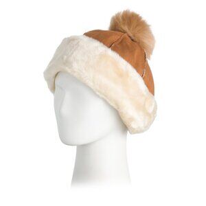 SURELL Chestnut Faux Shearling Hat With Pom Accent